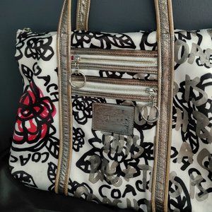 Used Coach poppy floral graffiti glam shopper tote
